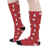 Red Snowman Pattern Print Long Socks