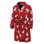 Red Snowman Pattern Print Men's Bathrobe