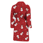 Red Snowman Pattern Print Men's Bathrobe