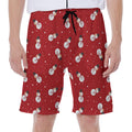 Red Snowman Pattern Print Men's Beach Shorts