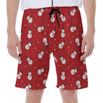 Red Snowman Pattern Print Men's Beach Shorts