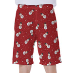 Red Snowman Pattern Print Men's Beach Shorts
