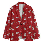Red Snowman Pattern Print Men's Blazer