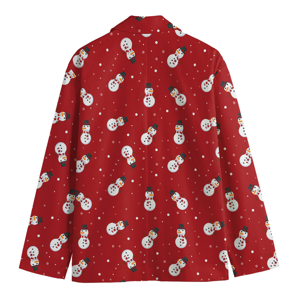 Red Snowman Pattern Print Men's Blazer