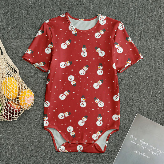 Red Snowman Pattern Print Men's Bodysuit