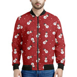 Red Snowman Pattern Print Men's Bomber Jacket