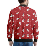 Red Snowman Pattern Print Men's Bomber Jacket