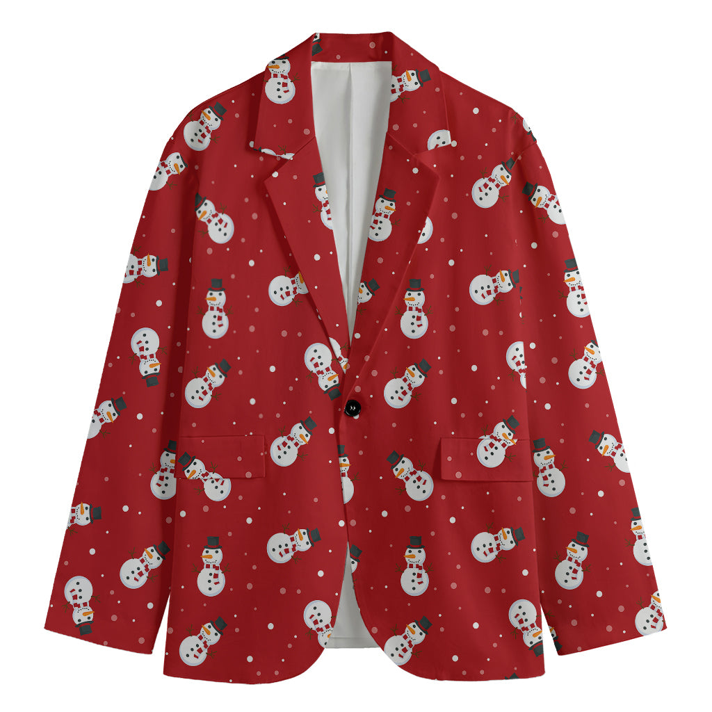Red Snowman Pattern Print Men's Cotton Blazer