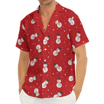 Red Snowman Pattern Print Men's Deep V-Neck Shirt