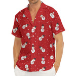 Red Snowman Pattern Print Men's Deep V-Neck Shirt