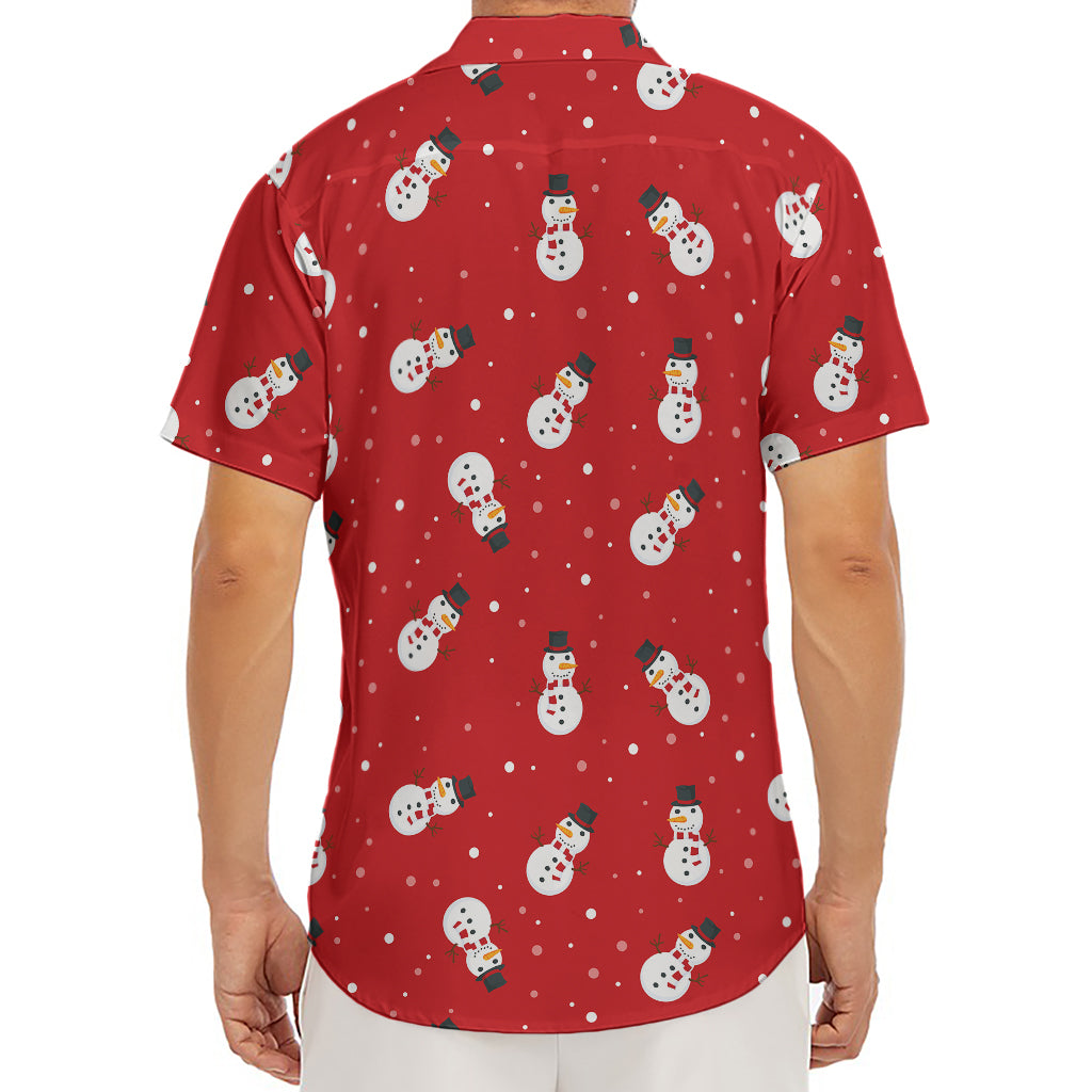 Red Snowman Pattern Print Men's Deep V-Neck Shirt