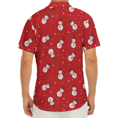 Red Snowman Pattern Print Men's Deep V-Neck Shirt