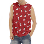 Red Snowman Pattern Print Men's Fitness Tank Top