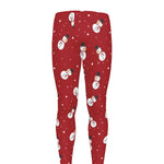 Red Snowman Pattern Print Men's leggings