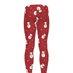 Red Snowman Pattern Print Men's leggings