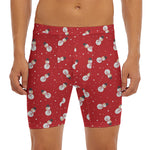 Red Snowman Pattern Print Men's Long Boxer Briefs