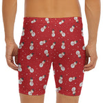 Red Snowman Pattern Print Men's Long Boxer Briefs