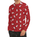 Red Snowman Pattern Print Men's Long Sleeve Rash Guard