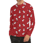 Red Snowman Pattern Print Men's Long Sleeve Rash Guard