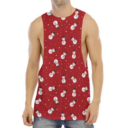 Red Snowman Pattern Print Men's Muscle Tank Top