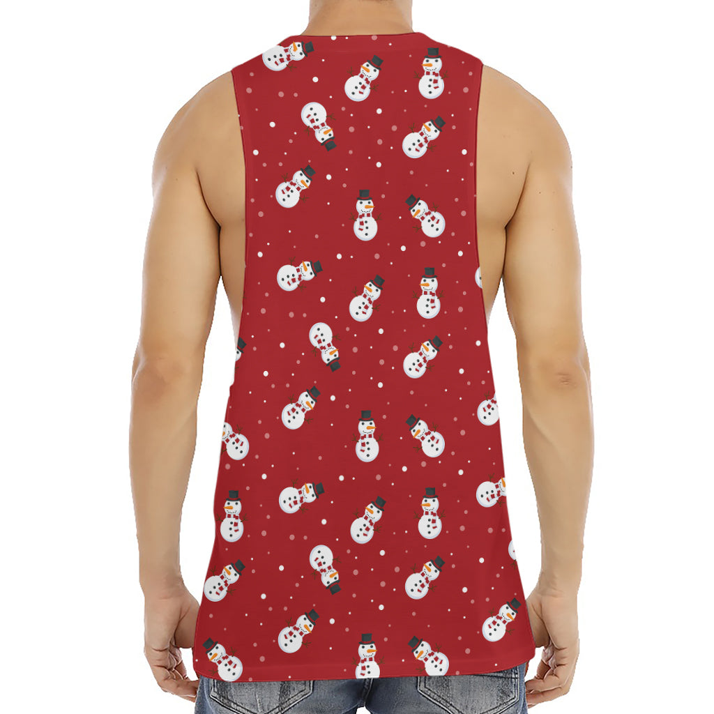 Red Snowman Pattern Print Men's Muscle Tank Top
