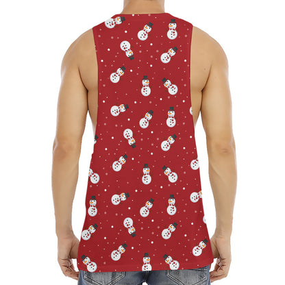 Red Snowman Pattern Print Men's Muscle Tank Top