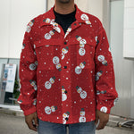 Red Snowman Pattern Print Men's Shirt Jacket