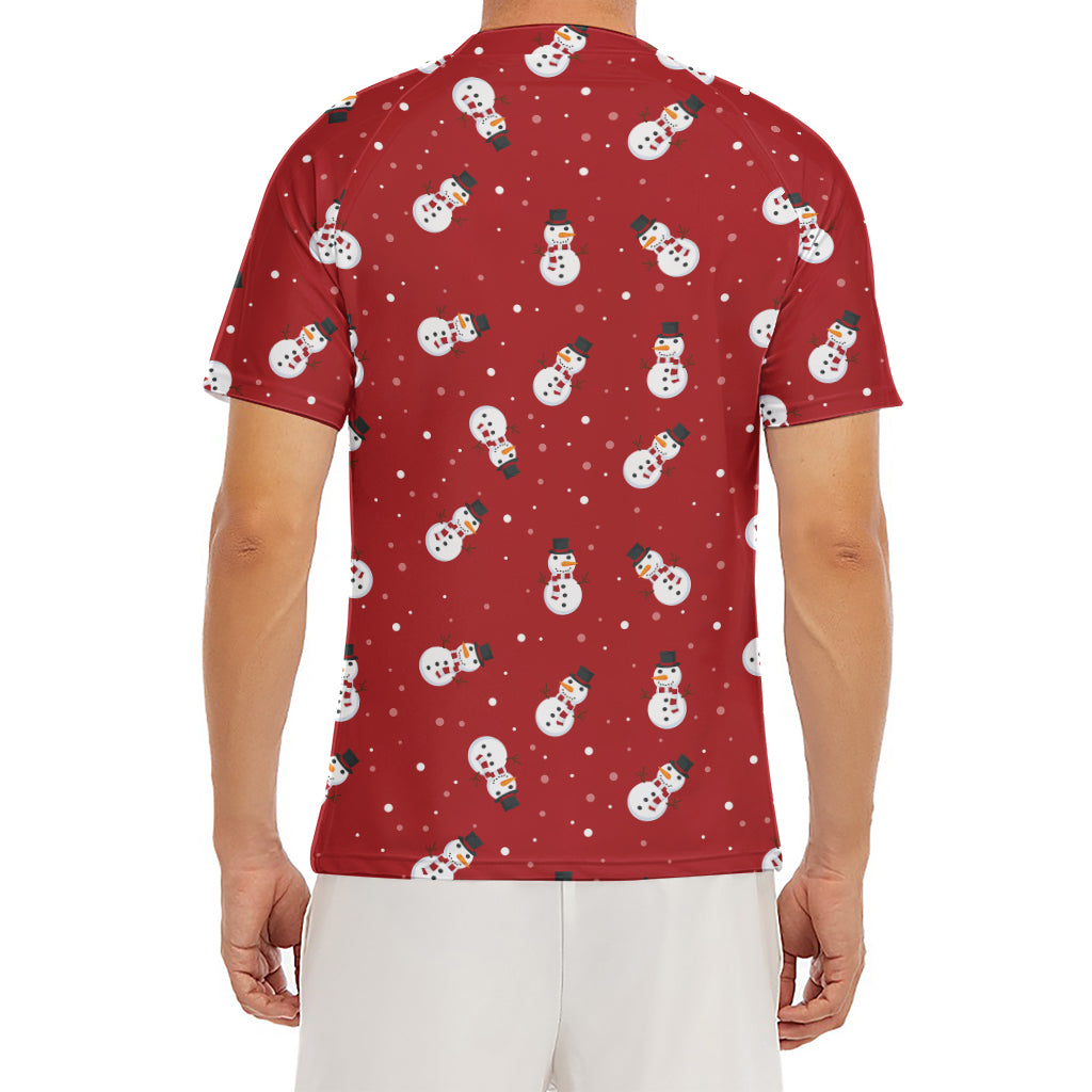 Red Snowman Pattern Print Men's Short Sleeve Rash Guard