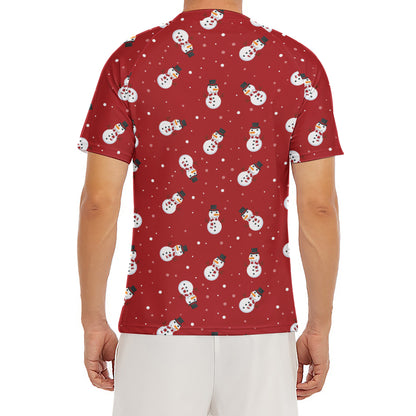 Red Snowman Pattern Print Men's Short Sleeve Rash Guard