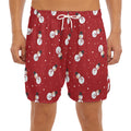 Red Snowman Pattern Print Men's Split Running Shorts