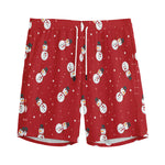 Red Snowman Pattern Print Men's Sports Shorts