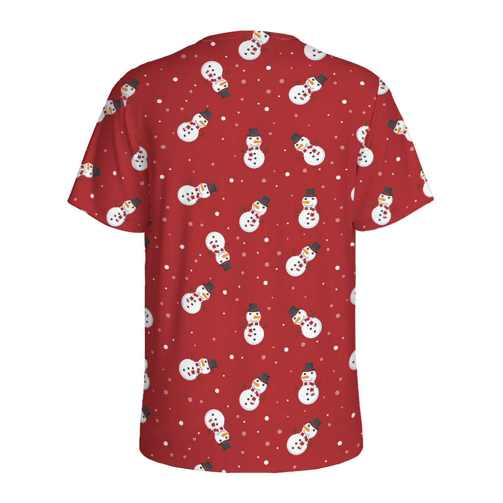 Red Snowman Pattern Print Men's Sports T-Shirt