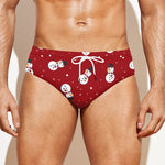 Red Snowman Pattern Print Men's Swim Briefs