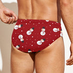 Red Snowman Pattern Print Men's Swim Briefs