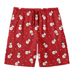 Red Snowman Pattern Print Men's Swim Trunks