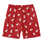 Red Snowman Pattern Print Men's Swim Trunks