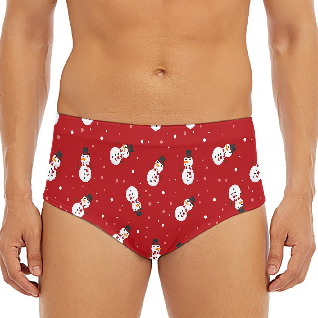 Red Snowman Pattern Print Men's Triangle Swim Briefs
