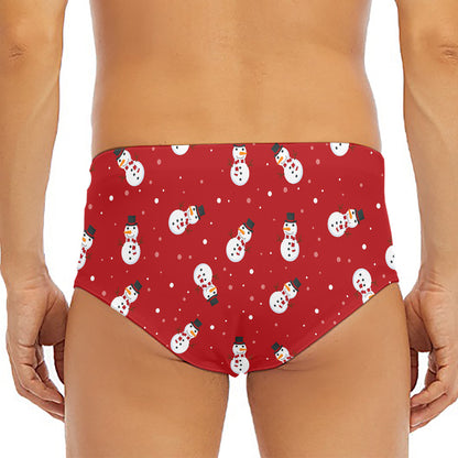 Red Snowman Pattern Print Men's Triangle Swim Briefs