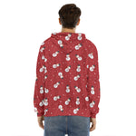 Red Snowman Pattern Print Men's Velvet Pullover Hoodie