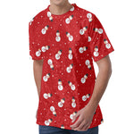 Red Snowman Pattern Print Men's Velvet T-Shirt