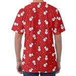 Red Snowman Pattern Print Men's Velvet T-Shirt