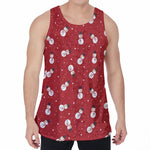 Red Snowman Pattern Print Men's Velvet Tank Top