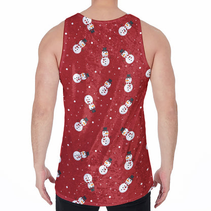 Red Snowman Pattern Print Men's Velvet Tank Top