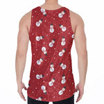 Red Snowman Pattern Print Men's Velvet Tank Top