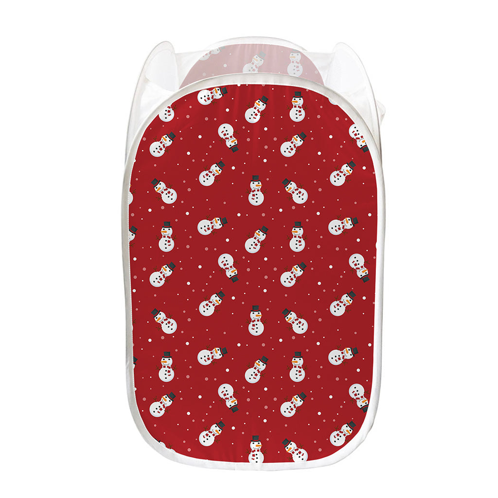 Red Snowman Pattern Print Mesh Laundry Hamper