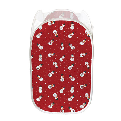 Red Snowman Pattern Print Mesh Laundry Hamper