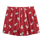 Red Snowman Pattern Print Mesh Shorts