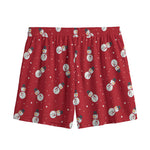 Red Snowman Pattern Print Mesh Shorts