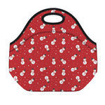 Red Snowman Pattern Print Neoprene Lunch Bag