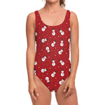 Red Snowman Pattern Print One Piece Swimsuit
